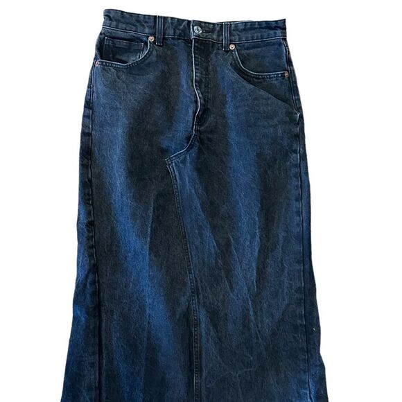 Custom Reworked Zara Black Denim Jean Maxi Skirt With Slit Raw Hem Maxi Skirt - Picture 3 of 12